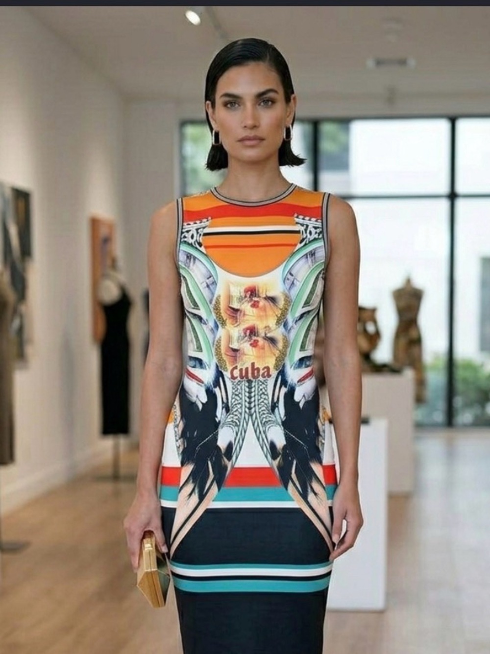 Clover Canyon size Small Sleeveless Scuba Cuba Graphic Dress